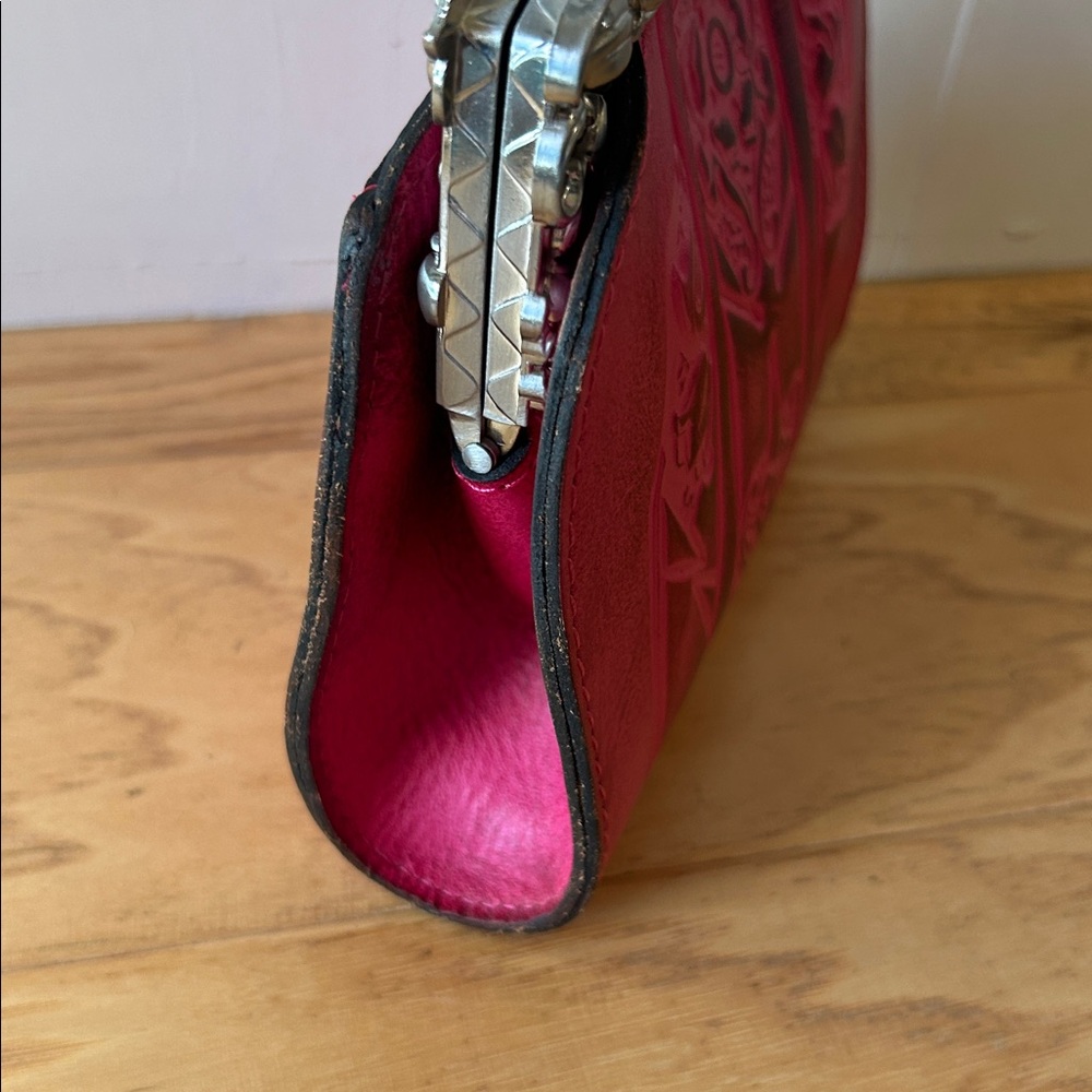 Patricia Nash Rosario Burnished Tooled Framed Clutch Pink Leather Crossbody - Picture 7 of 8